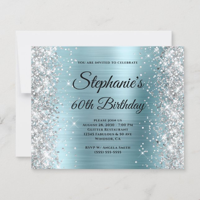 Silver Glitter Pale Blue Foil 60th Birthday (Front)