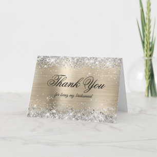 Silver Glitter Pale Gold Foil Bridesmaid Thank You Card