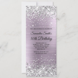 Silver Glitter Pale Lavender Foil 50th Birthday Invitation