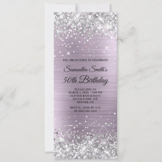 Silver Glitter Pale Lavender Foil 50th Birthday Invitation