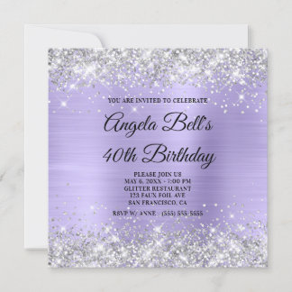 Silver Glitter Pale Lavender Shimmer Foil Monogram Invitation