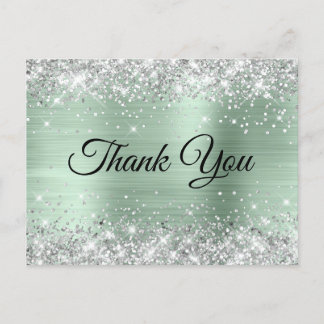 Silver Glitter Pale Mint 75th Birthday Thank You Postcard