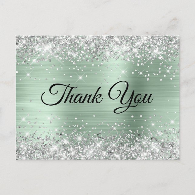Silver Glitter Pale Mint 75th Birthday Thank You Postcard (Front)
