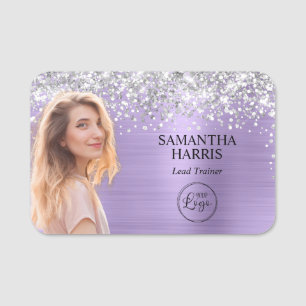 Silver Glitter Pale Purple Foil Cutout Photo Logo Name Tag