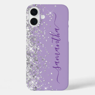 Silver Glitter Pale Purple Girly Signature iPhone 16 Plus Case