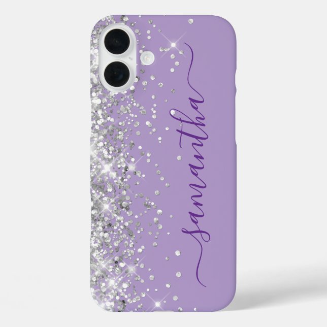 Silver Glitter Pale Purple Girly Signature Case-Mate iPhone Case (Back)