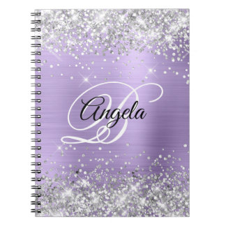 Silver Glitter Pale Purple Metallic Fancy Monogram Notebook