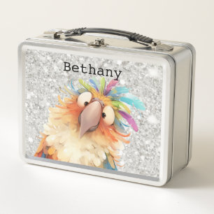 Silver Glitter Parrot Child's Lunch Box