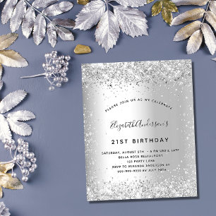 Silver glitter party birthday budget invitation