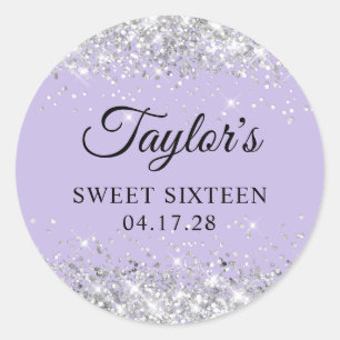 Silver Glitter Pastel Purple Sweet Sixteen Classic Round Sticker