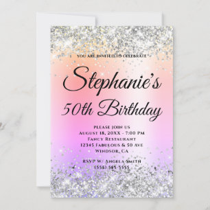 Silver Glitter Pastel Rainbow Gradient Invitation