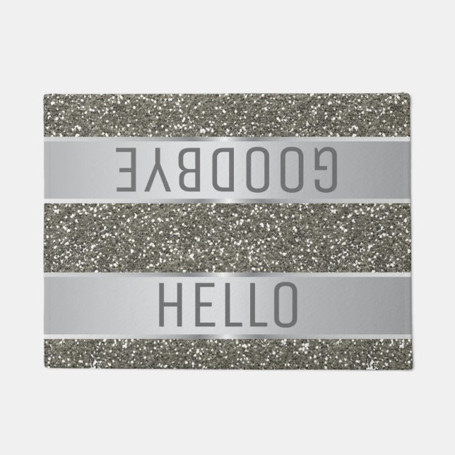 Silver Glitter Pattern Hello Goodbye Doormat (Front)