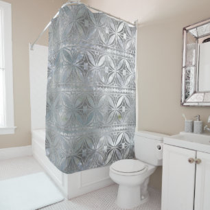 Silver glitter pattern on mother of pearl shower curtain