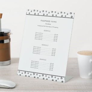 Silver Glitter Paw Prints Pet Salon Services Pedestal Sign