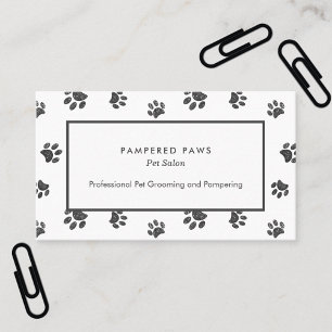 Silver Glitter Paw Prints Professional Pet Salon Business Card