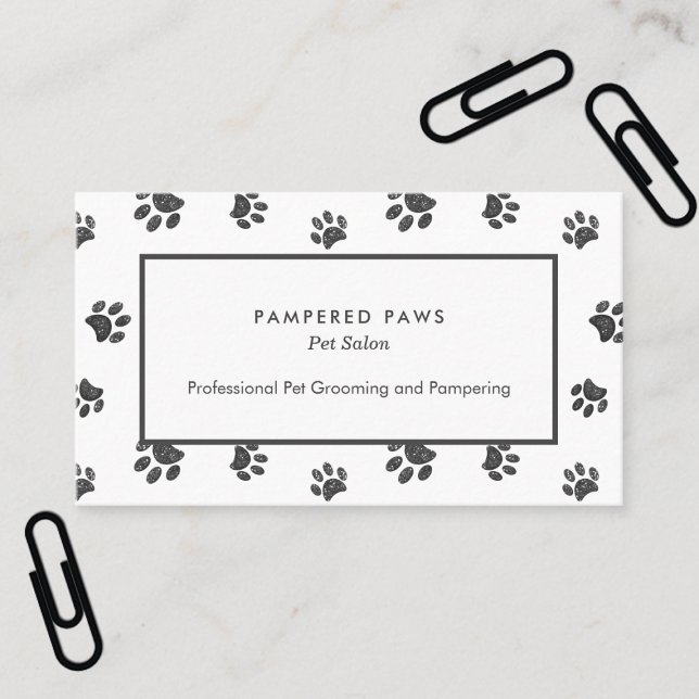 Silver Glitter Paw Prints Professional Pet Salon Business Card (Silver Glitter Paw Prints Professional Pet Salon Business Card)