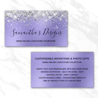 Silver Glitter Periwinkle Blur Online Store Business Card