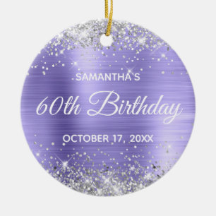 Silver Glitter Periwinkle Foil 60th Birthday Ceramic Tree Decoration