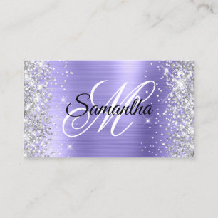 Silver Glitter Periwinkle Foil Fancy Monogram Business Card
