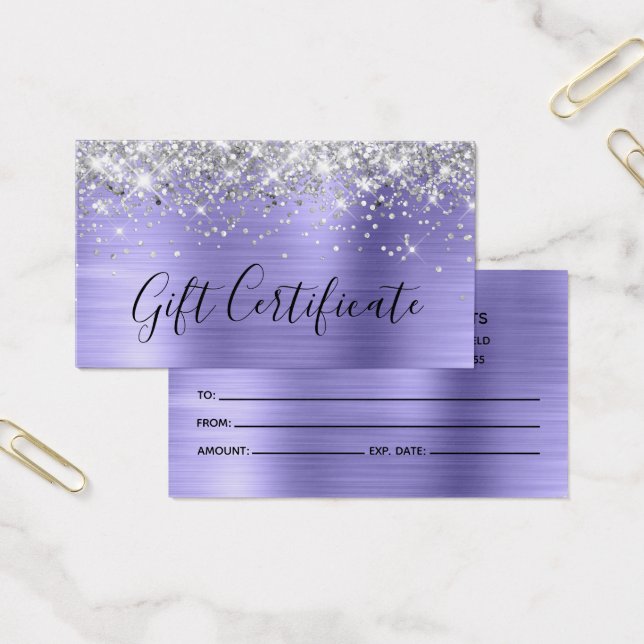 Silver Glitter Periwinkle Foil Gift Certificate (Office)