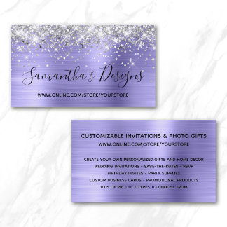 Silver Glitter Periwinkle Foil Online Store Business Card