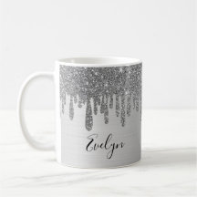 Silver Glitter Personalised Ceramic Coffee Mug
