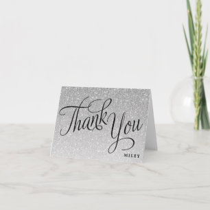 Silver Glitter Personalised Fancy Script Thank You Card
