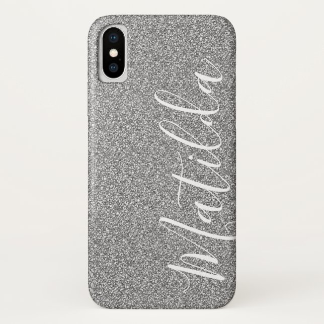 Silver Glitter Personalised Name Script Case-Mate iPhone Case (Back)