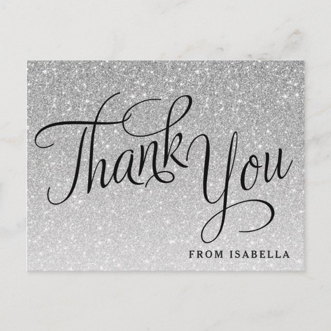 Silver Glitter Personalised Thank you Postcard (Front)