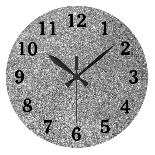 Image of Silver Glitter Photo Black Numbers Large Clock
