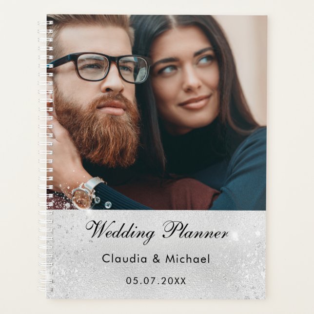 Silver glitter photo bride wedding planner (Front)