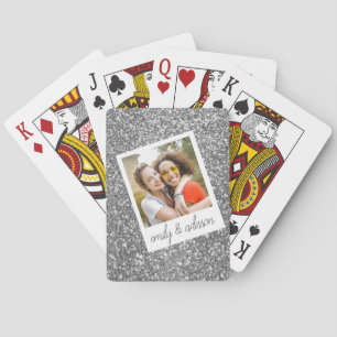 Silver Glitter photo Classic Playing Cards