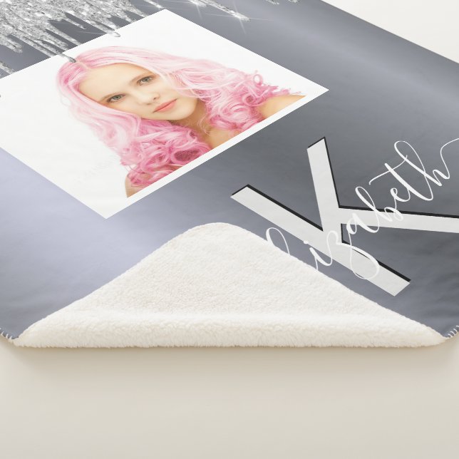 Silver glitter photo monogram glamourous sherpa blanket (3/4)