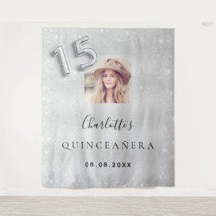 Silver glitter photo Quinceanera welcome Tapestry