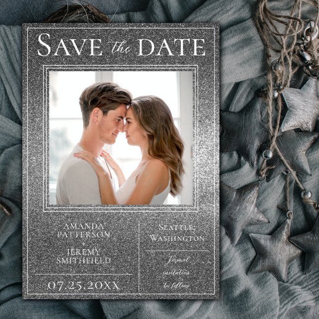 Silver Glitter Photo Save the Date (Silver Glitter Photo Save The Date)