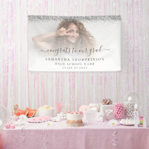Silver Glitter Photo Script 2024 Graduation Banner