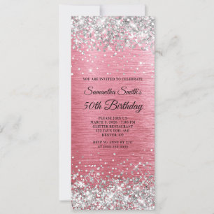 Silver Glitter Pink Brushed Foil 50th Birthday Invitation