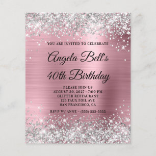 Silver Glitter Pink Foil 40th Birthday Invite Flyer