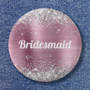 Silver Glitter Pink Foil Bridesmaid 6 Cm Round Badge