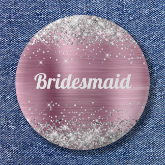 Silver Glitter Pink Foil Bridesmaid 6 Cm Round Badge