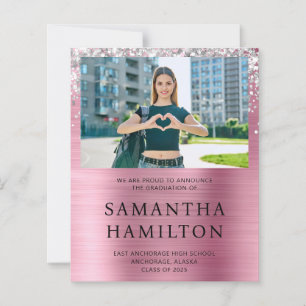 Silver Glitter Pink Foil Photo Graduation Invite