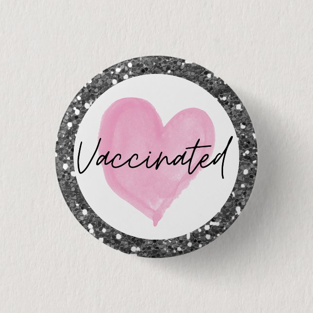 Silver Glitter Pink Heart Vaccinated Button (Front)