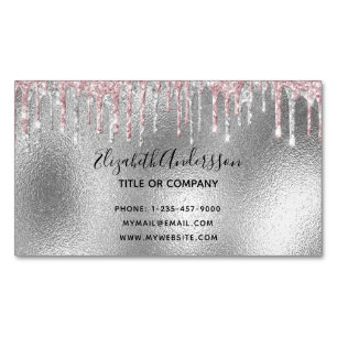 Silver glitter pink metallic elegant modern 	Magnetic business card