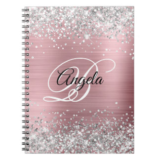 Silver Glitter Pink Metallic Fancy Monogram Notebook