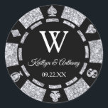 Silver Glitter Poker Chip Casino Wedding Classic Round Sticker<br><div class="desc">Celebrate in style with these trendy poker chip stickers. The design is easy to personalise with your own wording and your family and friends will be thrilled when they see these fabulous party stickers.</div>