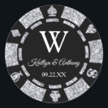 Silver Glitter Poker Chip Casino Wedding Classic Round Sticker<br><div class="desc">Celebrate in style with these trendy poker chip stickers. The design is easy to personalise with your own wording and your family and friends will be thrilled when they see these fabulous party stickers.</div>