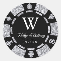 Silver Glitter Poker Chip Casino Wedding