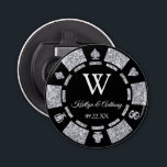 Silver Glitter Poker Chip Casino Wedding Favor Bottle Opener<br><div class="desc">Celebrate in style with this trendy poker chip bottle opener. The design is easy to personalize with your own wording and your family and friends will be thrilled when they receive this fabulous party favor.</div>