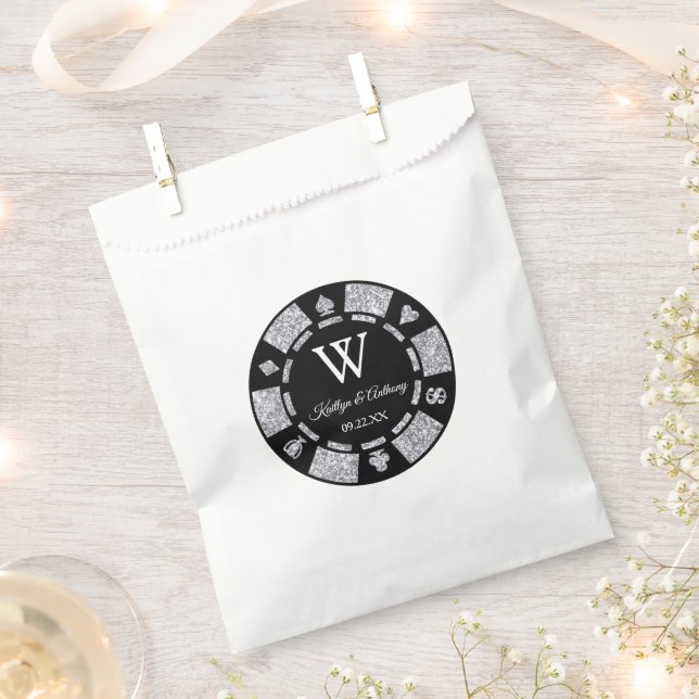 Silver Glitter Poker Chip Casino Wedding Favour Bags (Clipped)