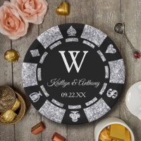 Silver Glitter Poker Chip Casino Wedding Party